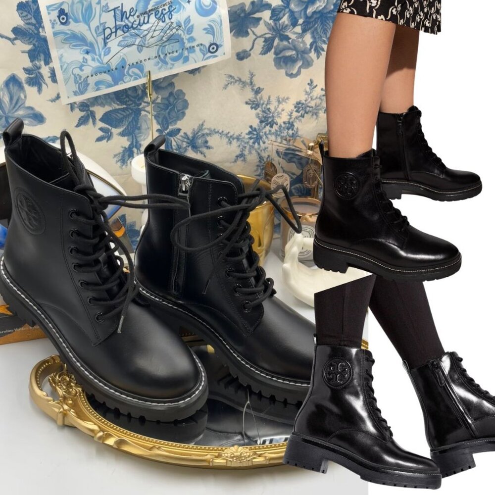 🆕 TORY BURCH 🧿 NWOB Miller Lug Sole Boots, Black Leather - Sz 6